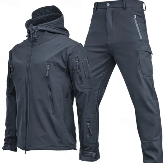 Sale OUKU Men's Softshell Jacket Transition Jacket Set Hiking Jacket Vacation Daily Waterproof Windproof Pocket 2 Piece Spring Fall Plain Fashion Classic Hooded Regular Black Blue Khaki Army Green Gray Jacket