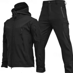 Sale OUKU Men's Softshell Jacket Transition Jacket Set Hiking Jacket Vacation Daily Waterproof Windproof Pocket 2 Piece Spring Fall Plain Fashion Classic Hooded Regular Black Blue Khaki Army Green Gray Jacket