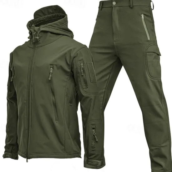 Sale OUKU Men's Softshell Jacket Transition Jacket Set Hiking Jacket Vacation Daily Waterproof Windproof Pocket 2 Piece Spring Fall Plain Fashion Classic Hooded Regular Black Blue Khaki Army Green Gray Jacket