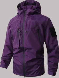 New OUKU Men's Softshell Jacket Transition Jacket Going out Waterproof Pocket All Seasons Plain Outdoor Hooded Regular Black White Purple Green Coffee Jacket