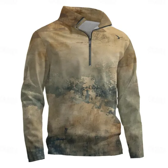 Clearance OUKU Men's Solid / Plain Color Hoodies Daily Casual Long Sleeve Stand Collar Vacation Going out Streetwear Print Spring & Fall Designer Brown