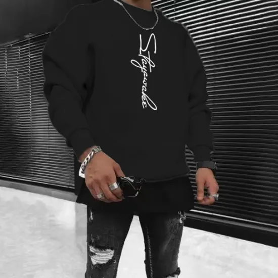 New OUKU Men's Solid Color Pullover Long Sleeve Sweatshirt Crew Neck Streetwear Sportswear Basic Hot Stamping Sports & Outdoor Casual Streetwear Oversized Spring Fall