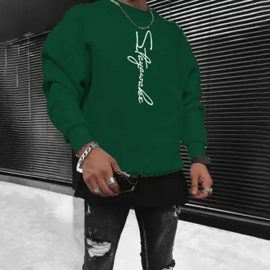 New OUKU Men's Solid Color Pullover Long Sleeve Sweatshirt Crew Neck Streetwear Sportswear Basic Hot Stamping Sports & Outdoor Casual Streetwear Oversized Spring Fall