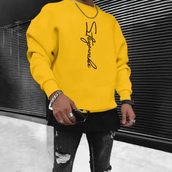 New OUKU Men's Solid Color Pullover Long Sleeve Sweatshirt Crew Neck Streetwear Sportswear Basic Hot Stamping Sports & Outdoor Casual Streetwear Oversized Spring Fall