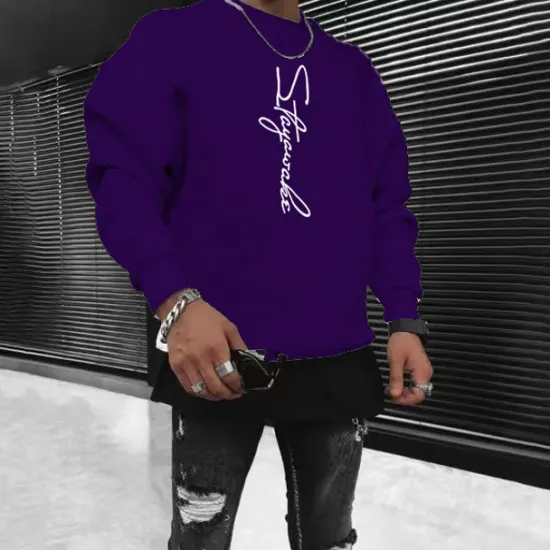 New OUKU Men's Solid Color Pullover Long Sleeve Sweatshirt Crew Neck Streetwear Sportswear Basic Hot Stamping Sports & Outdoor Casual Streetwear Oversized Spring Fall