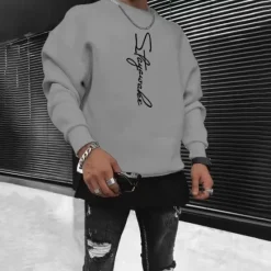 New OUKU Men's Solid Color Pullover Long Sleeve Sweatshirt Crew Neck Streetwear Sportswear Basic Hot Stamping Sports & Outdoor Casual Streetwear Oversized Spring Fall