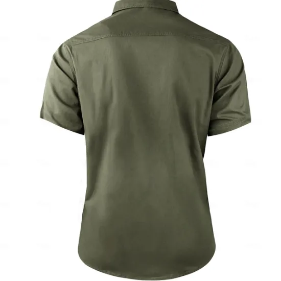 Best OUKU Men's Solid Color Work Shirt Western Shirt Cargo Shirt Short Sleeve Casual Tactical Vacation Daily Going out Summer Turndown Lapel Pocket Army Green off-white Khaki Dark Blue