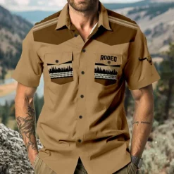 Outlet OUKU Men's Southwestern Print Shirt Western Shirt Cowboy Shirt Short Sleeve Western Style Outdoor Party Summer Spring Shirt Collar Black Blue Khaki
