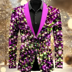 Best OUKU Men's Sparkly Glittery Long Sleeve Turndown Artistic Casual Party Evening Wear Daily New Year Eve Buttons 3D Print Multi Pocket