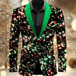 Best OUKU Men's Sparkly Glittery Long Sleeve Turndown Artistic Casual Party Evening Wear Daily New Year Eve Buttons 3D Print Multi Pocket