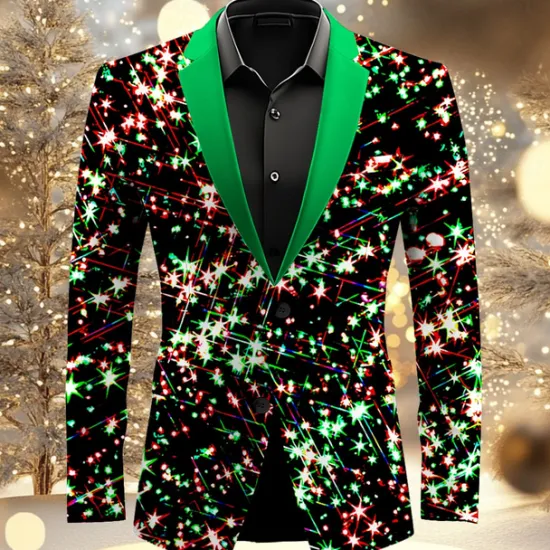 Best OUKU Men's Sparkly Glittery Long Sleeve Turndown Artistic Casual Party Evening Wear Daily New Year Eve Buttons 3D Print Multi Pocket