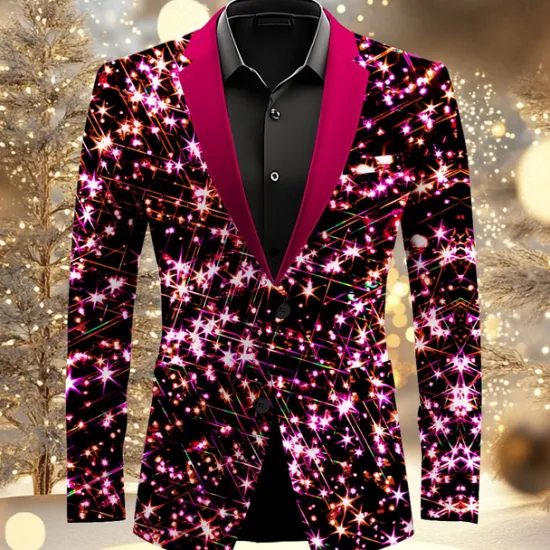 Best OUKU Men's Sparkly Glittery Long Sleeve Turndown Artistic Casual Party Evening Wear Daily New Year Eve Buttons 3D Print Multi Pocket
