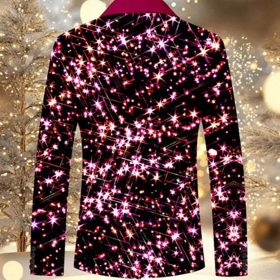 Best OUKU Men's Sparkly Glittery Long Sleeve Turndown Artistic Casual Party Evening Wear Daily New Year Eve Buttons 3D Print Multi Pocket