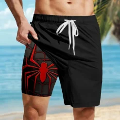 OUKU Men's Spider Gothic Halloween Costumes Lined Shorts 2 in 1 Board Shorts Swim Shorts Mid Waist Hawaiian Retro Vintage Holiday Streetwear Side Pockets With Compression Liner Elastic Drawstring Waist