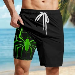 OUKU Men's Spider Gothic Halloween Costumes Lined Shorts 2 in 1 Board Shorts Swim Shorts Mid Waist Hawaiian Retro Vintage Holiday Streetwear Side Pockets With Compression Liner Elastic Drawstring Waist