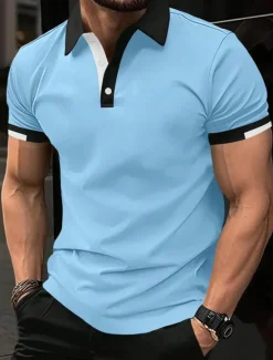 OUKU Men's Sport Polo Golf Shirt Casual Sports Tops Ribbed Polo Collar Short Sleeve Fashion Basic Solid Color Patchwork Summer Regular Fit Black White Red Blue Green Sport Polo