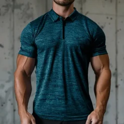 Sale OUKU Men's Sport Polo Golf Shirt Casual Holiday Lapel Quarter Zip Short Sleeve Fashion Basic Plain Quarter Zip Summer Regular Fit Dark Gray Blue Green Sport Polo