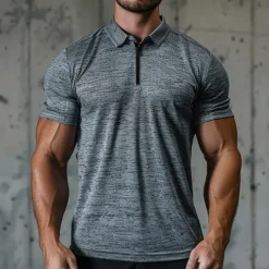 Sale OUKU Men's Sport Polo Golf Shirt Casual Holiday Lapel Quarter Zip Short Sleeve Fashion Basic Plain Quarter Zip Summer Regular Fit Dark Gray Blue Green Sport Polo