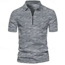 Sale OUKU Men's Sport Polo Golf Shirt Casual Holiday Lapel Quarter Zip Short Sleeve Fashion Basic Plain Quarter Zip Summer Regular Fit Dark Gray Blue Green Sport Polo