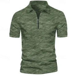 Sale OUKU Men's Sport Polo Golf Shirt Casual Holiday Lapel Quarter Zip Short Sleeve Fashion Basic Plain Quarter Zip Summer Regular Fit Dark Gray Blue Green Sport Polo