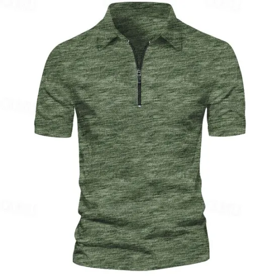 Sale OUKU Men's Sport Polo Golf Shirt Casual Holiday Lapel Quarter Zip Short Sleeve Fashion Basic Plain Quarter Zip Summer Regular Fit Dark Gray Blue Green Sport Polo