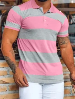 Outlet OUKU Men's Sport Polo Polo Shirt Casual Holiday Lapel Short Sleeve Fashion Basic Color Block Button Summer Regular Fit Navy Black Pink Orange Green Sport Polo