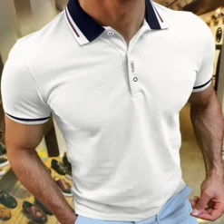 Hot OUKU Men's Sport Polo Polo Shirt Casual Holiday Lapel Short Sleeve Fashion Basic Plain Button Summer Regular Fit Cherry Red Black White Navy Blue Orange Dark Blue Sport Polo
