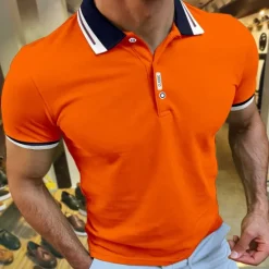Hot OUKU Men's Sport Polo Polo Shirt Casual Holiday Lapel Short Sleeve Fashion Basic Plain Button Summer Regular Fit Cherry Red Black White Navy Blue Orange Dark Blue Sport Polo