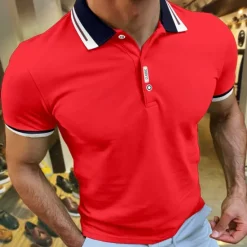 Hot OUKU Men's Sport Polo Polo Shirt Casual Holiday Lapel Short Sleeve Fashion Basic Plain Button Summer Regular Fit Cherry Red Black White Navy Blue Orange Dark Blue Sport Polo