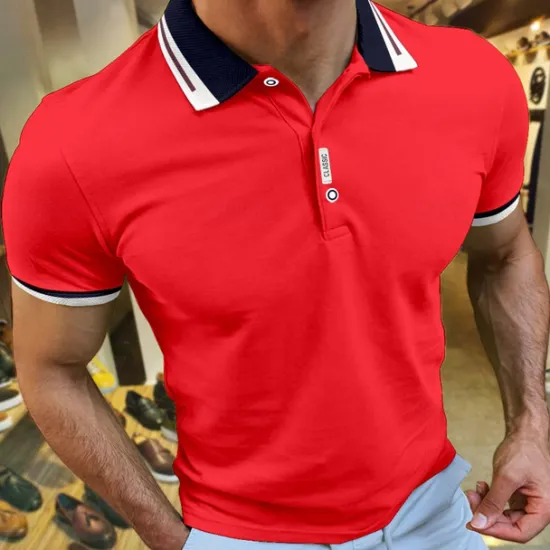 Hot OUKU Men's Sport Polo Polo Shirt Casual Holiday Lapel Short Sleeve Fashion Basic Plain Button Summer Regular Fit Cherry Red Black White Navy Blue Orange Dark Blue Sport Polo