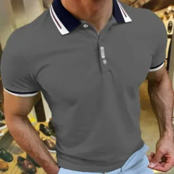 Hot OUKU Men's Sport Polo Polo Shirt Casual Holiday Lapel Short Sleeve Fashion Basic Plain Button Summer Regular Fit Cherry Red Black White Navy Blue Orange Dark Blue Sport Polo