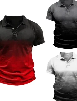 OUKU Men's Sport Polo Polo Shirt Casual Holiday Lapel Short Sleeve Fashion Basic Gradient Button Summer Regular Fit Wine White Gray Sport Polo