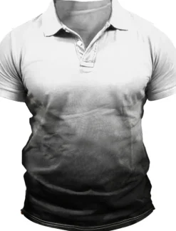 OUKU Men's Sport Polo Polo Shirt Casual Holiday Lapel Short Sleeve Fashion Basic Gradient Button Summer Regular Fit Wine White Gray Sport Polo