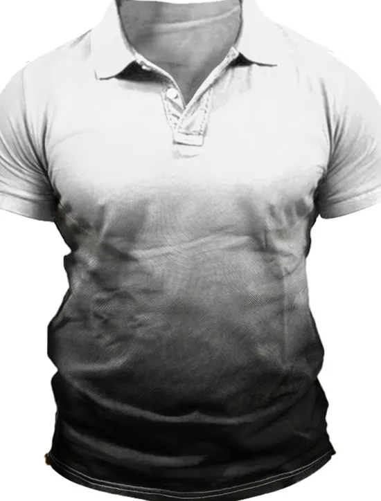 OUKU Men's Sport Polo Polo Shirt Casual Holiday Lapel Short Sleeve Fashion Basic Gradient Button Summer Regular Fit Wine White Gray Sport Polo
