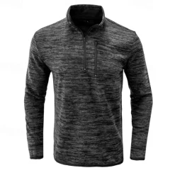 OUKU Men's Sport Polo Quarter Zip Polo Street Vacation Quarter Zip Long Sleeve Fashion Basic Solid Color Pocket Spring & Fall Regular Fit Burgundy Green Dark Grey Coffee Sport Polo