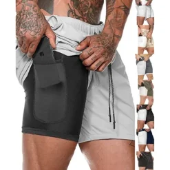 OUKU Men's Sports Outdoor Athletic Breathable Quick Dry Moisture Wicking 2 in 1 with Phone Pocket Liner Solid Colored Activewear Dark Grey Black Stretchy