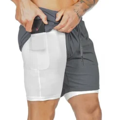 OUKU Men's Sports Outdoor Athletic Breathable Quick Dry Moisture Wicking 2 in 1 with Phone Pocket Liner Solid Colored Activewear Dark Grey Black Stretchy