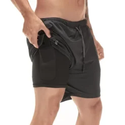 OUKU Men's Sports Outdoor Athletic Breathable Quick Dry Moisture Wicking 2 in 1 with Phone Pocket Liner Solid Colored Activewear Dark Grey Black Stretchy