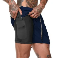 OUKU Men's Sports Outdoor Athletic Breathable Quick Dry Moisture Wicking 2 in 1 with Phone Pocket Liner Solid Colored Activewear Dark Grey Black Stretchy