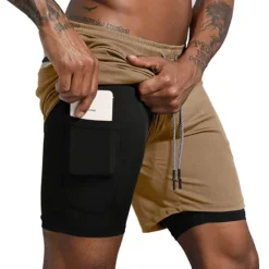 OUKU Men's Sports Outdoor Athletic Breathable Quick Dry Moisture Wicking 2 in 1 with Phone Pocket Liner Solid Colored Activewear Dark Grey Black Stretchy