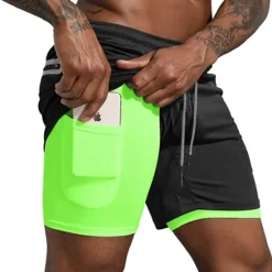 OUKU Men's Sports Outdoor Athletic Breathable Quick Dry Moisture Wicking 2 in 1 with Phone Pocket Liner Solid Colored Activewear Dark Grey Black Stretchy