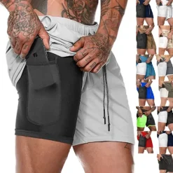 OUKU Men's Sports Outdoor Athletic Breathable Quick Dry Moisture Wicking 2 in 1 with Phone Pocket Liner Solid Colored Activewear Dark Grey Black Stretchy