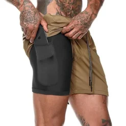 OUKU Men's Sports Outdoor Athletic Breathable Quick Dry Moisture Wicking 2 in 1 with Phone Pocket Liner Solid Colored Activewear Dark Grey Black Stretchy