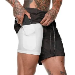 OUKU Men's Sports Outdoor Athletic Breathable Quick Dry Moisture Wicking 2 in 1 with Phone Pocket Liner Solid Colored Activewear Dark Grey Black Stretchy