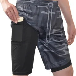 OUKU Men's Sports Outdoor Athletic Breathable Quick Dry Moisture Wicking 2 in 1 with Phone Pocket Liner Solid Colored Activewear Dark Grey Black Stretchy