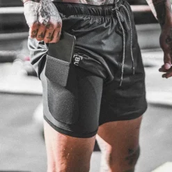 OUKU Men's Sports Outdoor Athletic Breathable Quick Dry Moisture Wicking 2 in 1 with Phone Pocket Liner Solid Colored Activewear Dark Grey Black Stretchy