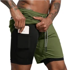 OUKU Men's Sports Outdoor Athletic Breathable Quick Dry Moisture Wicking 2 in 1 with Phone Pocket Liner Solid Colored Activewear Dark Grey Black Stretchy