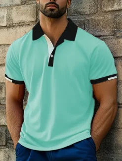 Clearance OUKU Men's Sports Polo Shirts Golf Shirt Casual Ribbed Polo Collar Short Sleeve Fashion Basic Solid Color Patchwork Summer Regular Fit Black White Red Blue Green Sports Polo Shirts