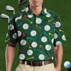Discount OUKU Men's Sports Polo Shirts Golf Shirt Short Sleeve Polo Shirts Collared Shirts Casual Sportswear Vacation Wear Buttons 3D Print Wine Blue Green
