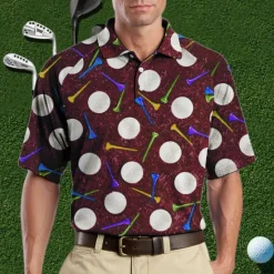 Discount OUKU Men's Sports Polo Shirts Golf Shirt Short Sleeve Polo Shirts Collared Shirts Casual Sportswear Vacation Wear Buttons 3D Print Wine Blue Green